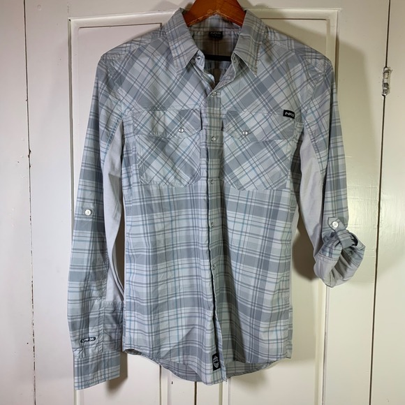 NRS‎ Fishing Shirt UPF 35 Plaid Roll-Up Long Sleeve Pearl Snap Shirt Size Smallp - Picture 1 of 13